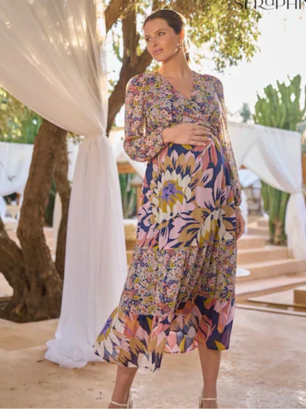 Seraphine Luxe Midi Wrap Maternity and Nursing Dress